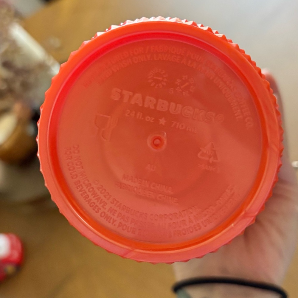 Starbucks Cold Cup Tumbler 24oz Orange Studded Pearlized Bling w/ Straw - Picture 2 of 4